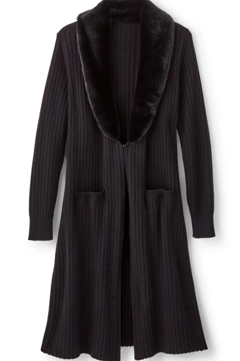 Amalie Faux Fur Collar Ribbed Cardigan