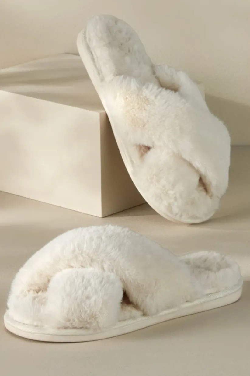 Dreama Faux Fur Cross Band Slippers
