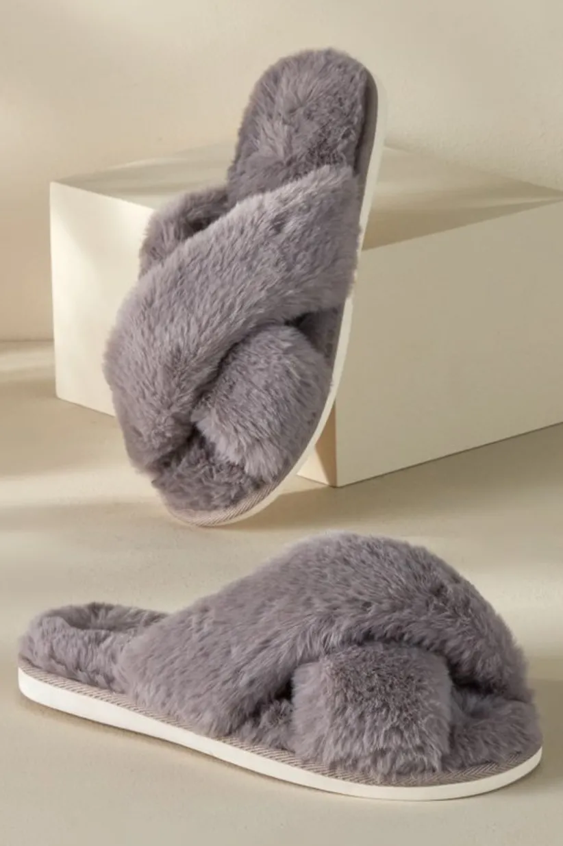 Dreama Faux Fur Cross Band Slippers