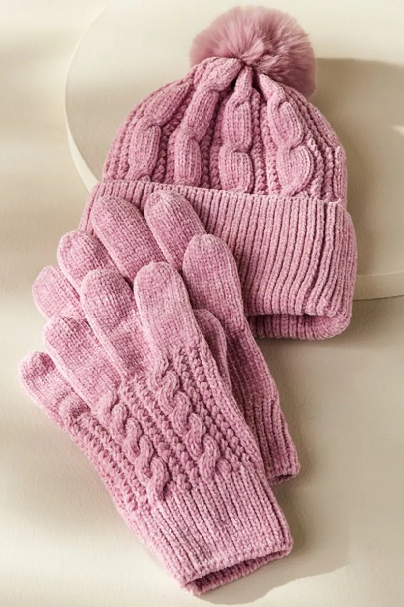 Jules Chenille Hat & Gloves Set