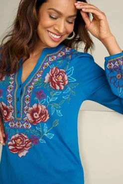 Riva Embroidered Knit Gauze Top